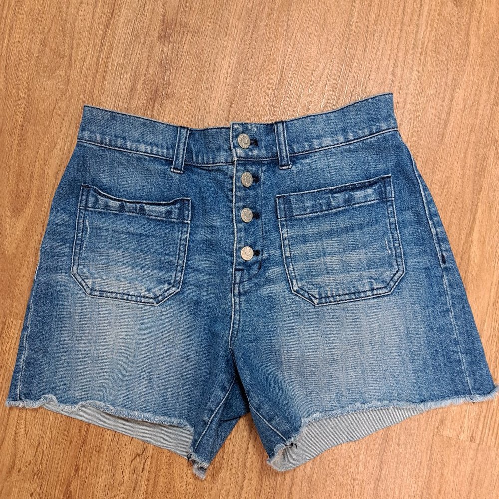 Madewell Dark Blue Rinse Patch Pocket Cut Off Denim. Multiple sizes available